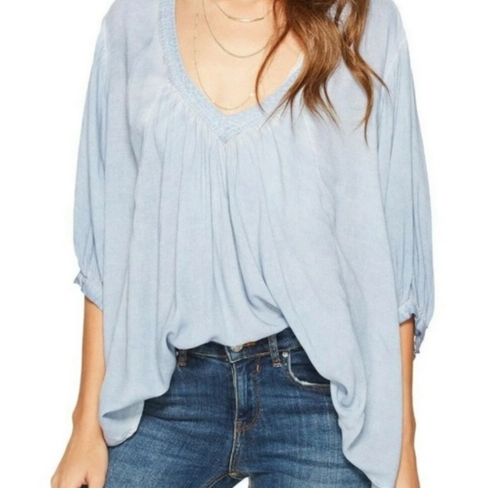 Free People Blue Catch Me If You Can Oversized V-Neck‎ Sz XS